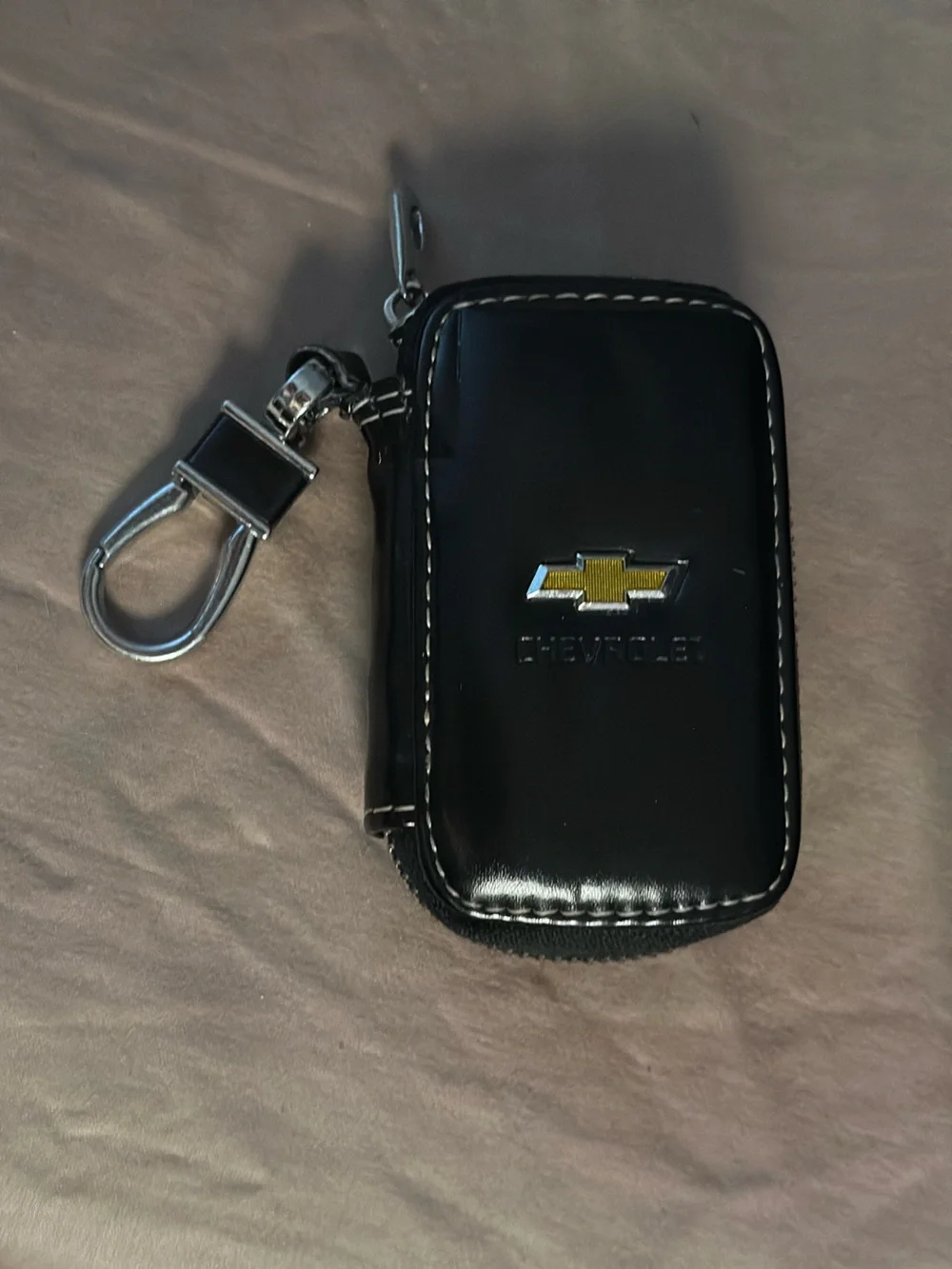 Genuine Black Leather Key Pouch with Clip | Chevrolet Zip Around Key Fob Holder
